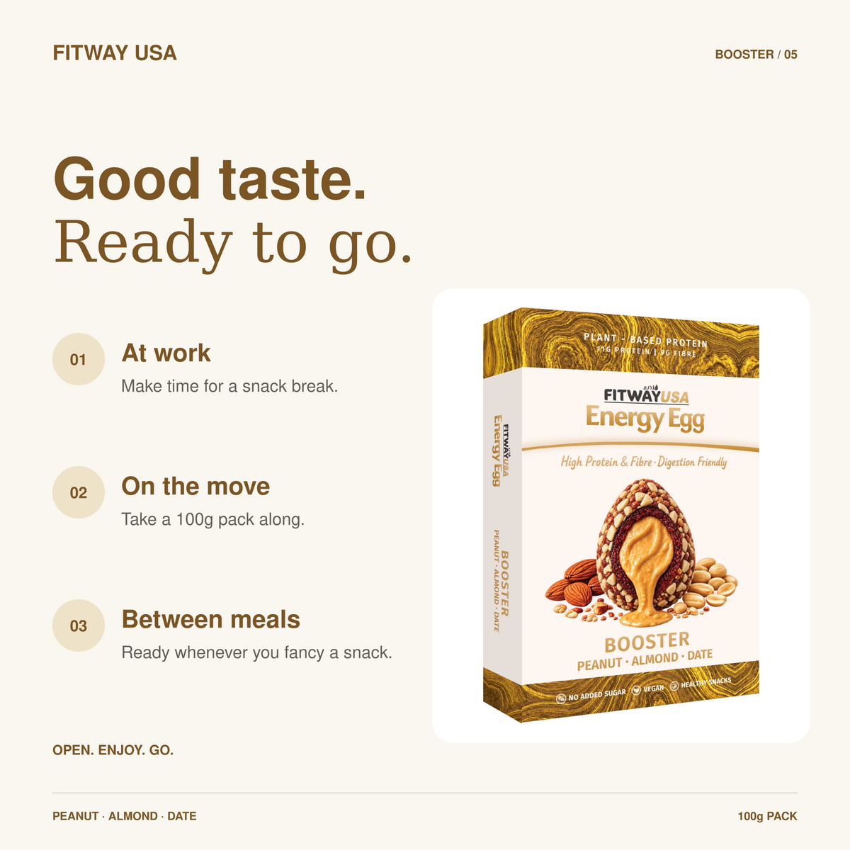 FitWay USA Booster Peanut, Almond & Date Energy Egg 100g | 11g Protein — snack ideas for work, travel and between meals.