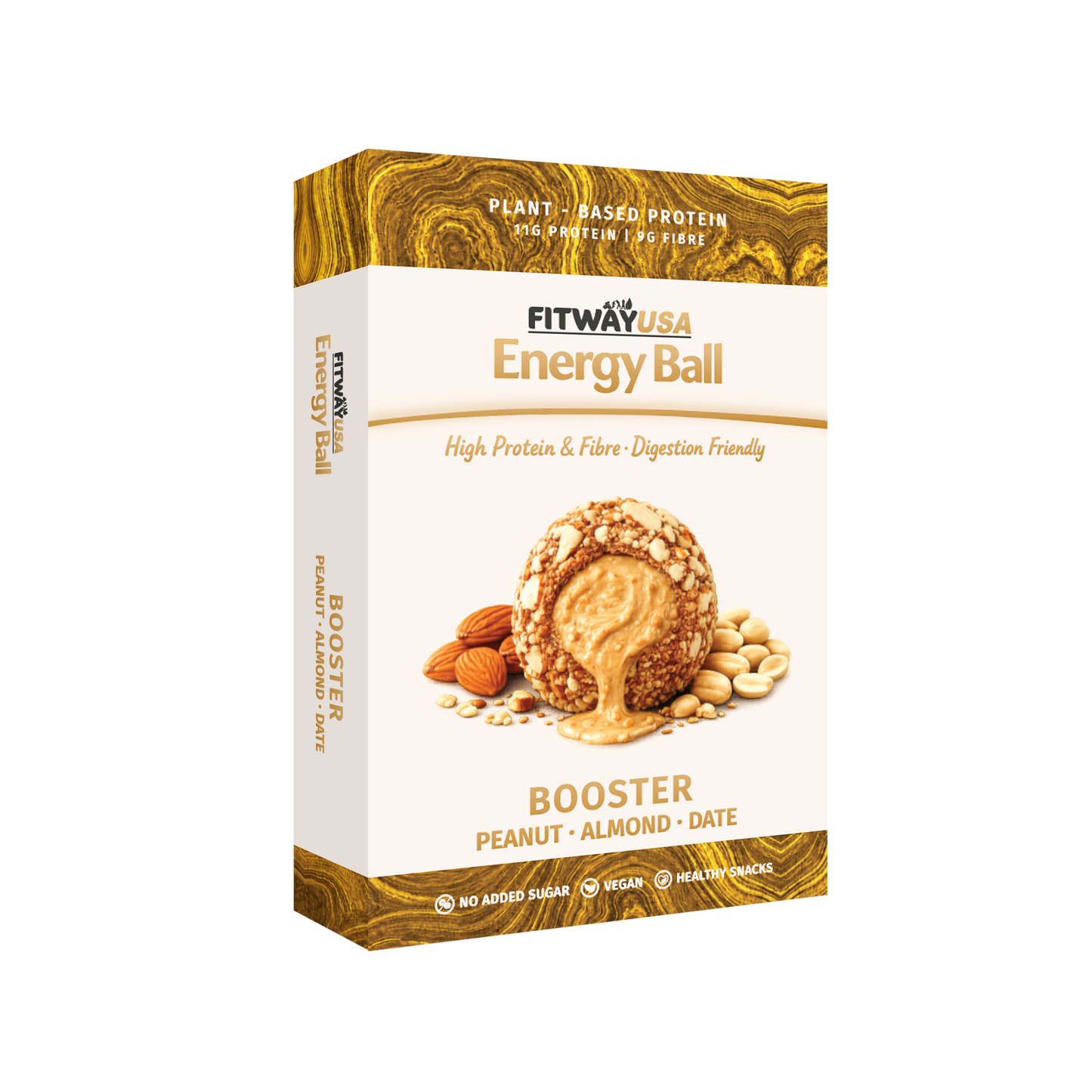 FitWay USA Energy Ball Booster Peanut, Almond & Date 100g | 11g Plant-Based Protein