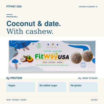 FitWay USA Coconut & Date Protein Ball with Cashew 50g | 6g Protein — product overview and key features.